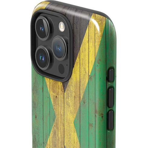 Jamaican Flag Dark Wood iPhone 16 Pro Max Impact Case